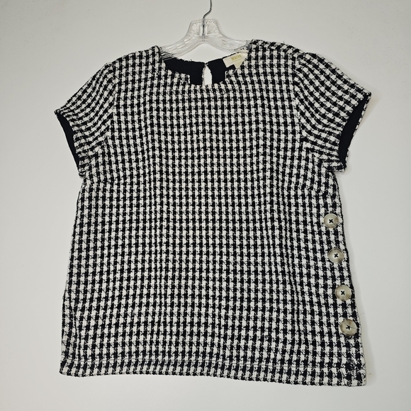 Anthropologie Maeve Townsend Black White Houndstooth Short Sleeve Top Boxy Sz 10 - Picture 5 of 16